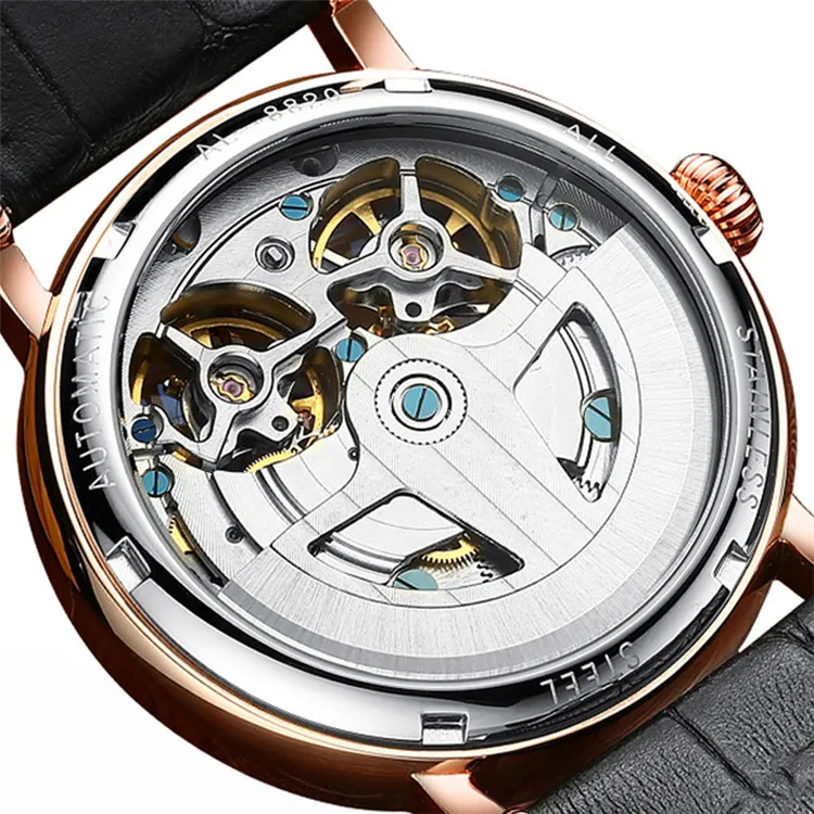 Ailang luxo preto relógio caro duplo tourbillon
