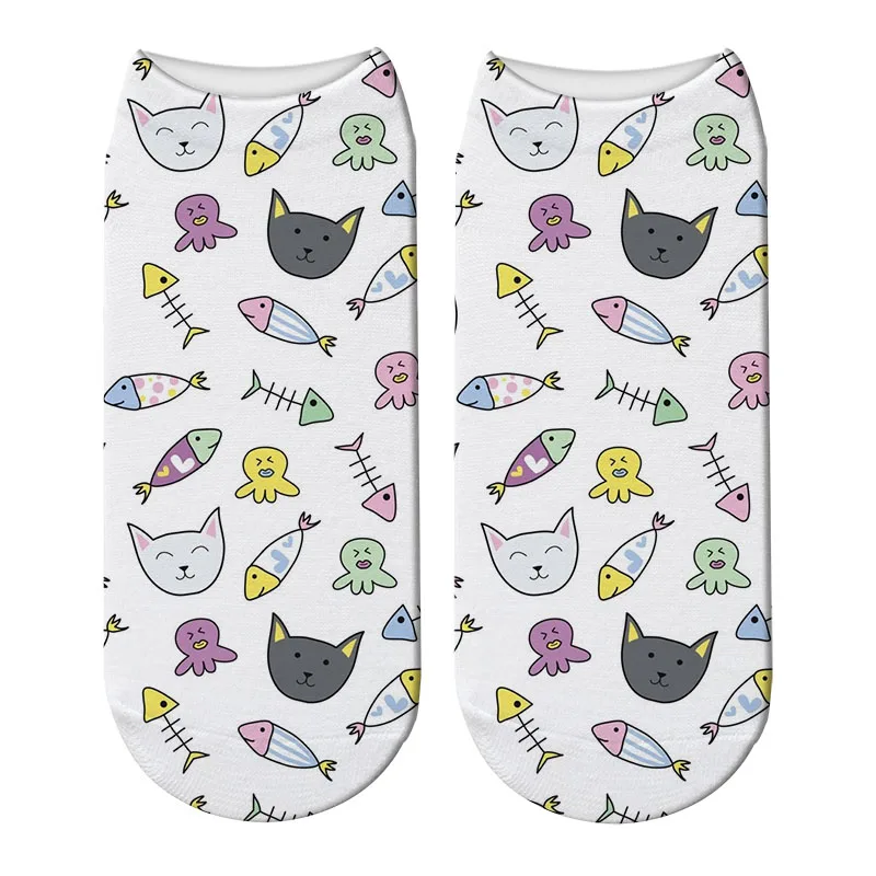Новые носки с объемным рисунком кота, рыбы, носки с расцветкой «Кости», женские милые короткие носки с забавной собачьей лапой, детские милые носки с расцветкой «Кости», Calcetines Mujer - Цвет: 7