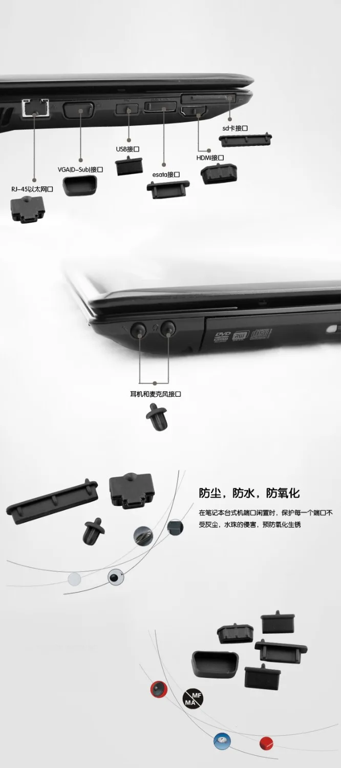 Dustproof Black Silicone plug port cover For Alienware 17