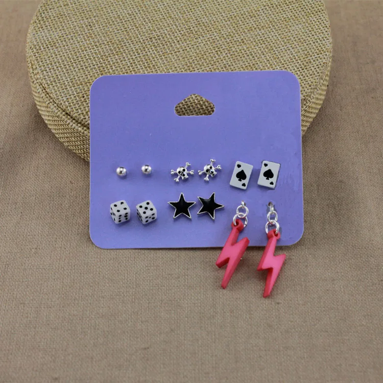 

Dice Playing Card Lightning Five-Pointed Star Raw And Bloody Bones Shape Stud Earrings Cartoon Design Lovely Childhood For Girl