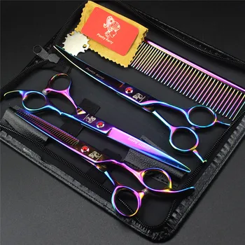 

7.0 inch Professional Pet scissors for dog grooming dogs shears hair cutter Straight &Thinning & Curved scissors 3pcs set +comb