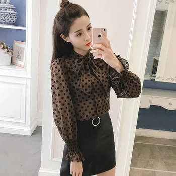 

New Loose Thin Bottoming Women's Shirt Polka Dot Wild Bow Camisas Mujer Blouses For Women Fashion Elegant Blusas Feminina