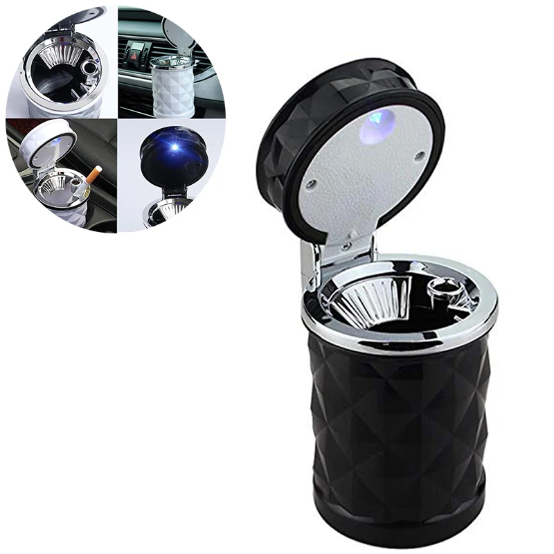 

Rosekey Car Cigarette Ashtray Diamond Cut Shaped with Cover Design LED Light Black White Air Vent Cup Holder KB029