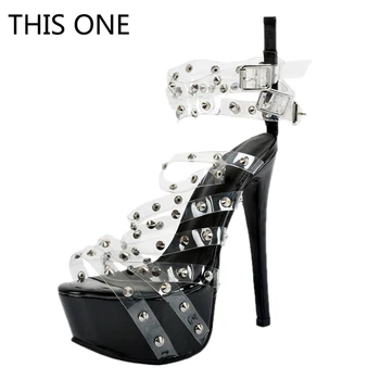 

THIS ONE Brand Extremely High Heel Sandals Women's Sexy Shoes Peep Toe Party Shoes Plus Size 47