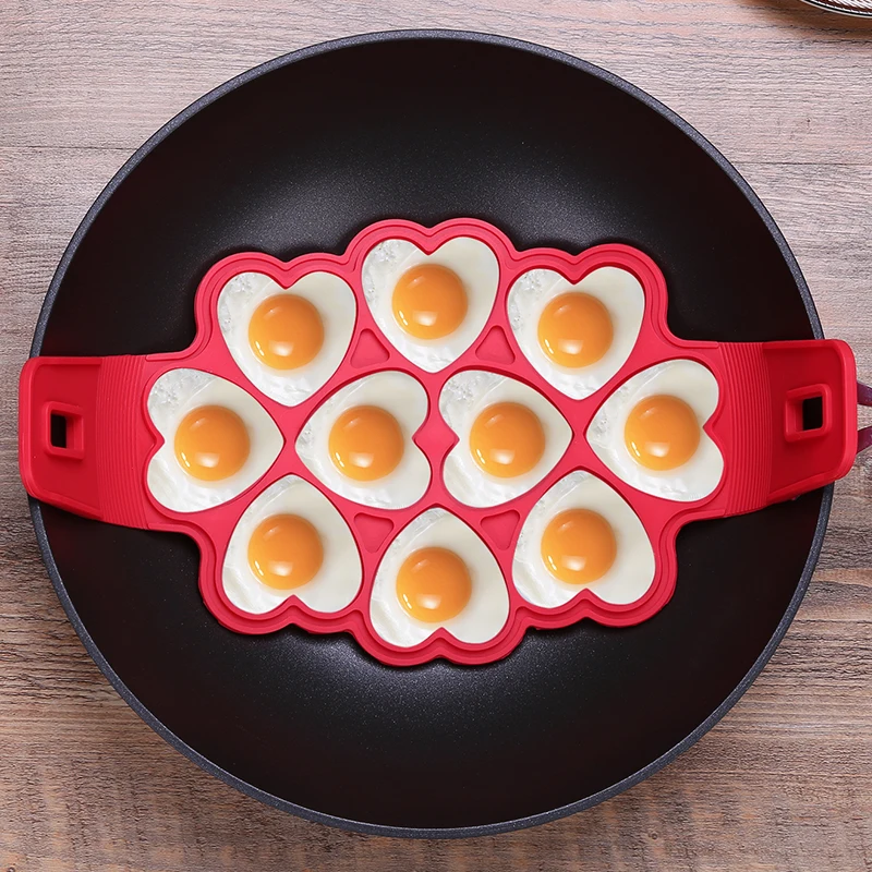 

10 Holes Nonstick Pancake Maker Silicone Frying Egg Tool Mold Heart Flower Shape Pancake Mold for DIY Baking Cooking