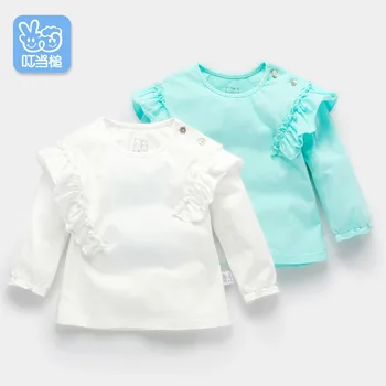 

Spring autumnToddler Baby Girl Basic Plain Ruffle Sleeve Cotton T Shirts Tops Tee Clothes