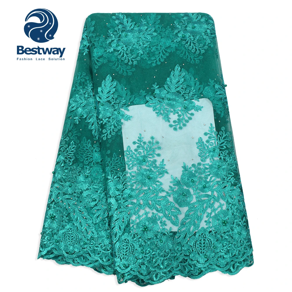 Bestway мягкий чистый французский Тюль Кружева Ткань 5 ярдов сетка вышивка Стразы в