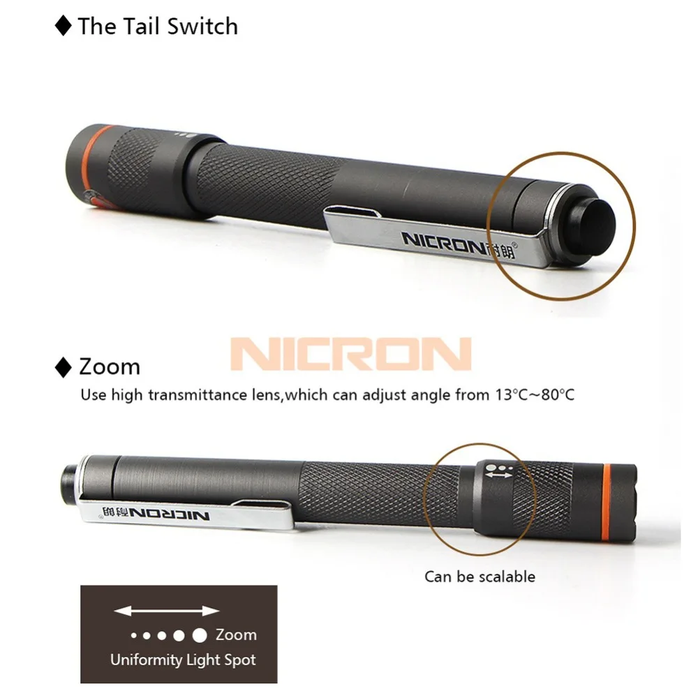 NICRON мини ручка Стиль фонарик 120LM 61 м 1 Вт 2X AAA батарея 900cd водонепроницаемый IP65 Алюминиевый домашний Micro Lighting Фонарь Лампа B22