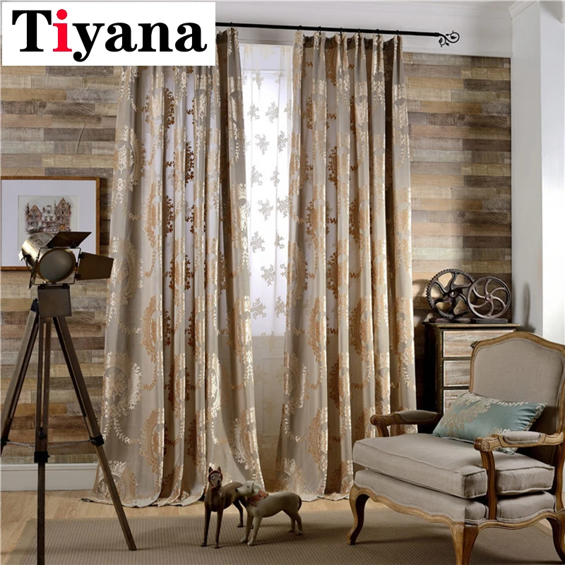 

Luxury Europe Jacquard Ready Made Semi-Shade Curtains For Living Room Sheer Blind Panel Fabric For Window Blue Curtains HP024X