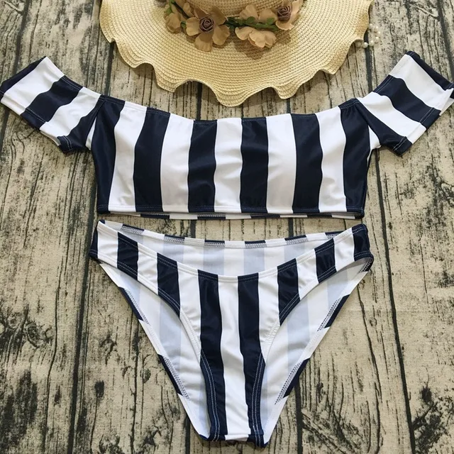 Bikini 2018 Maillot De Femme Biquini Sexy Stripe Swimsuit Women Off Shoulder Bikini Set Push Up Bikinis Swim Suit