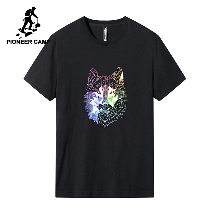 

Pioneer Camp fashion summer t shirt men brand-clothing colorful wolf printing T-shirt male quality 100% cotton ADT802201