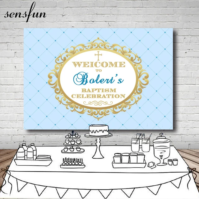 Sensfun Baby Shower Baptism Celebration Backdrop Gold Frame Boys