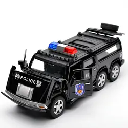 1:32 шестиколесный Hummer сплав полиция внедорожные игрушечные машины Звук Свет оттяните назад игрушечный танк автомобиль для детей