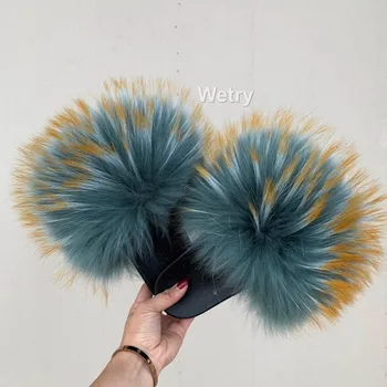 

2019 fox fur Slippers Cute beach slide size 36-45 Happy Feet Happy client Fur Slide