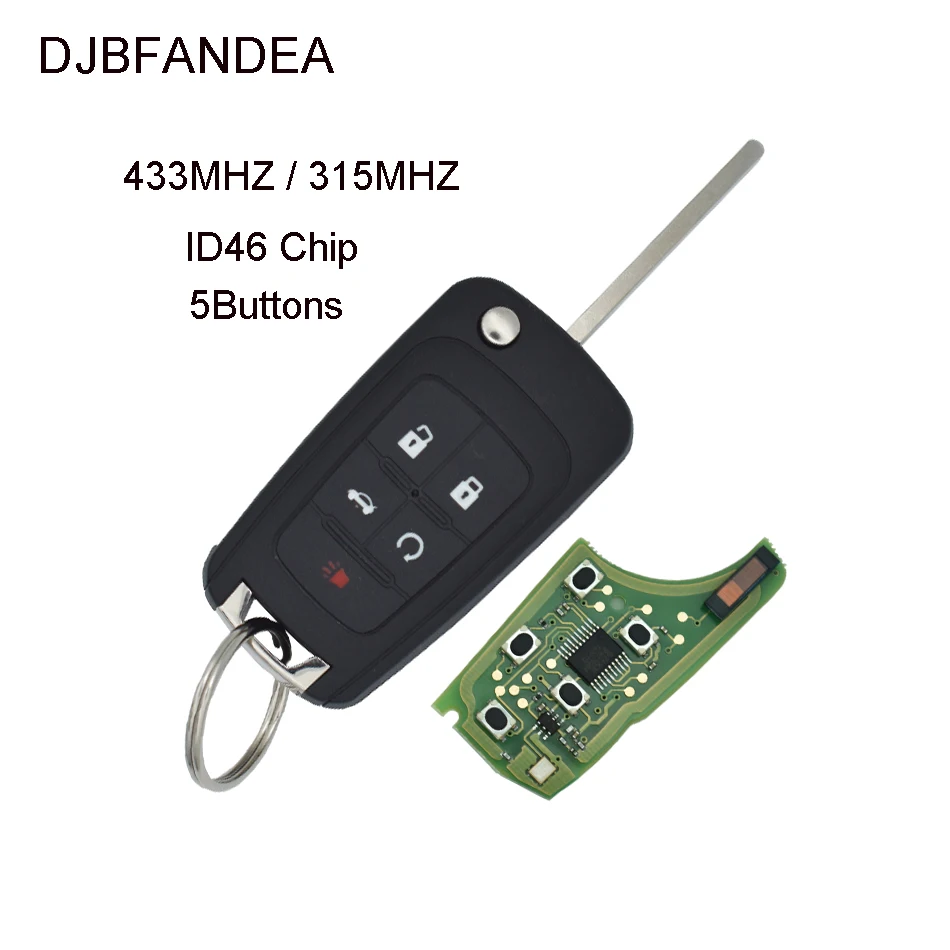 DJBFANDEA 315 МГц/433 МГц 5 кнопок ID46 чип дистанционный ключ для автомобиля для Chevy 2010- Equinox Sonic GMC Terrain HU100 Blade