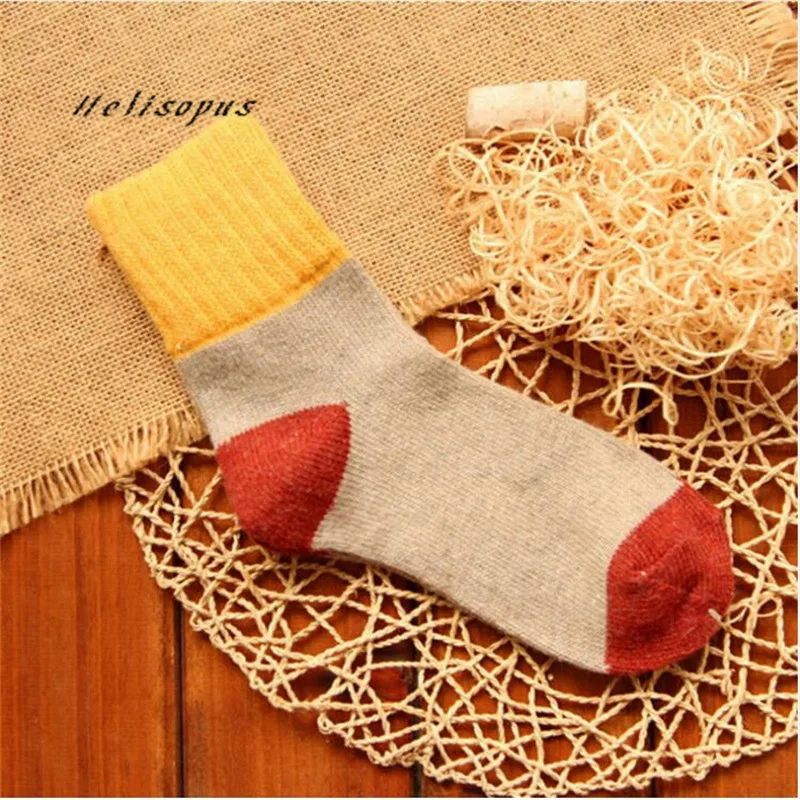 Helisopus 1 Pair New Winter Warm Rabbit Wool Socks Women Fashion Color Patchwork Thick Socks Retro Cotton Warm Socks Helisopus 1 Pair New Winter Warm Rabbit Wool Socks Women Fashion Color Patchwork Thick Socks Retro Cotton Warm Socks