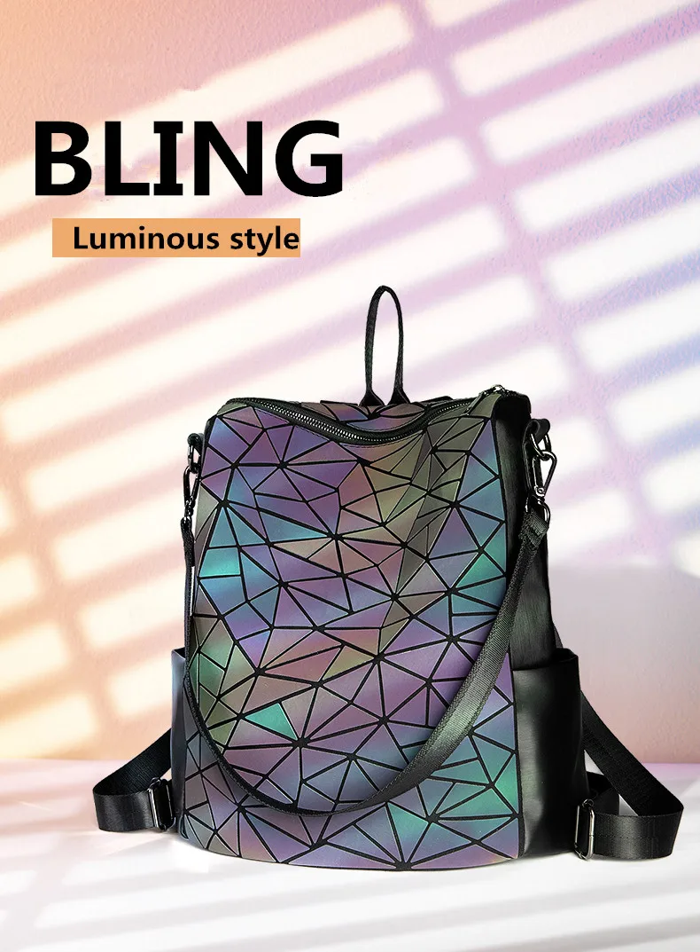 Светящийся рюкзак с блестками, женские и мужские для мальчиков и девочек, вместительный рюкзак для путешествий, школьная сумка в консервативном стиле, геометрические голографические рюкзаки