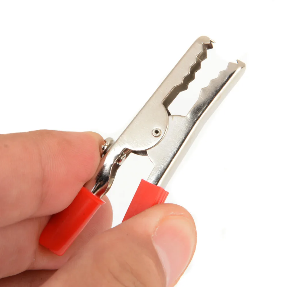 10 sztuk/partia izolowane krokodylki uchwyt z tworzywa sztucznego kabel zasilający testowanie metalowe zaciski aligatora zaciski 52mm długość -