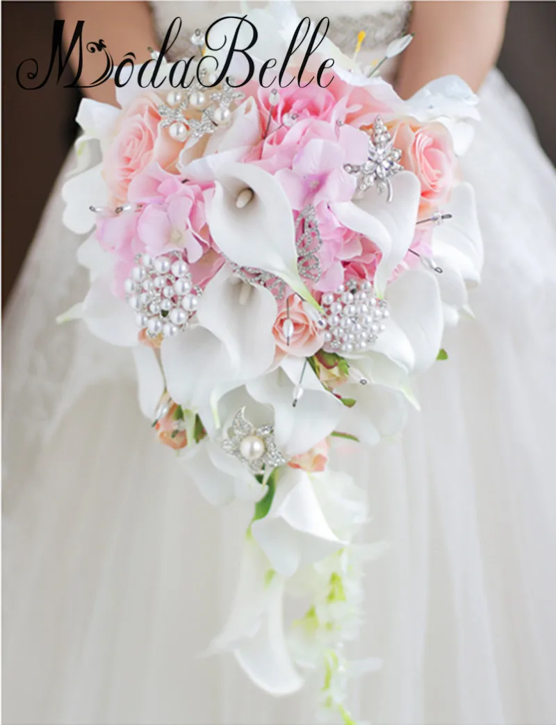 Modabelle свадьба в западном стиле букет для невесты хрустальные цветы Свадебные букеты водопад Брошь Buque De Noiva искусственный - Цвет: Розовый