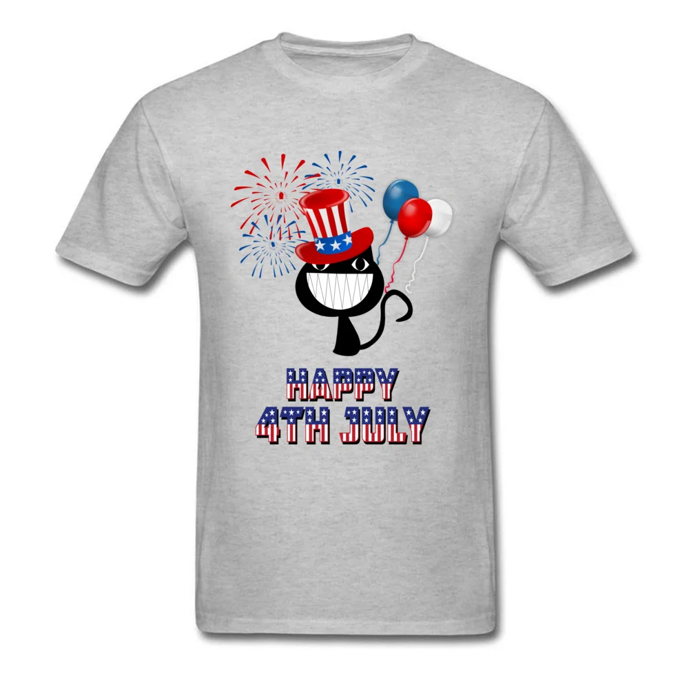 Family comfortable Round Collar Tshirts Summer Tops Tees Short Sleeve for Adult Discount 100% Cotton Camisa Top T-shirts Happy 4th of July Cat Independence Day grey