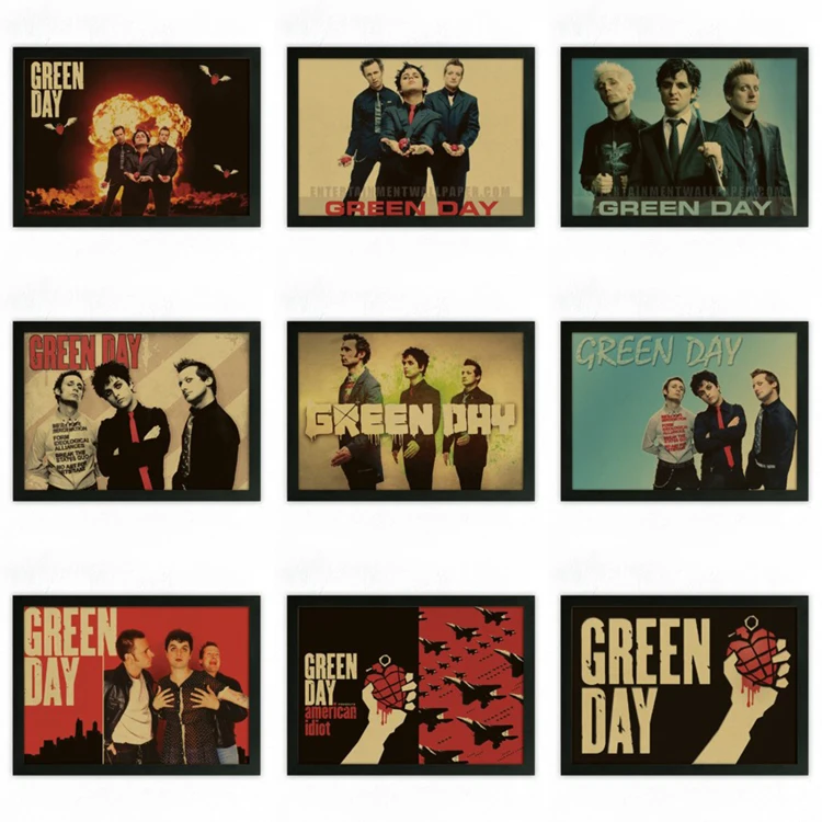 vintage retro green day rock band music guitar matte kraft paper