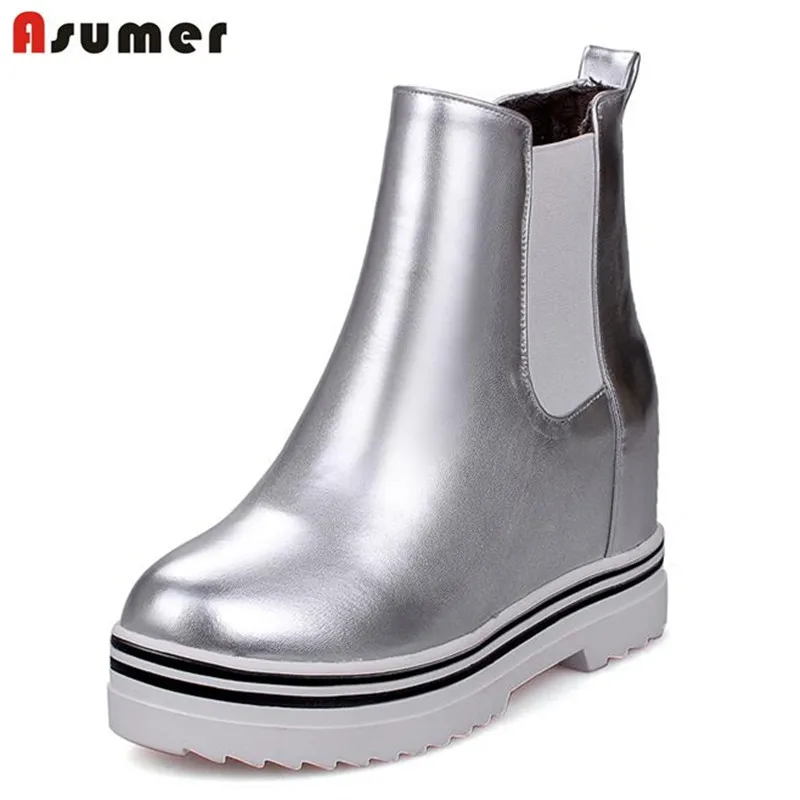

ASUMER Good quality big size concise hot sale elastic band ankle boots chunky platform flat top fashion solid women boots