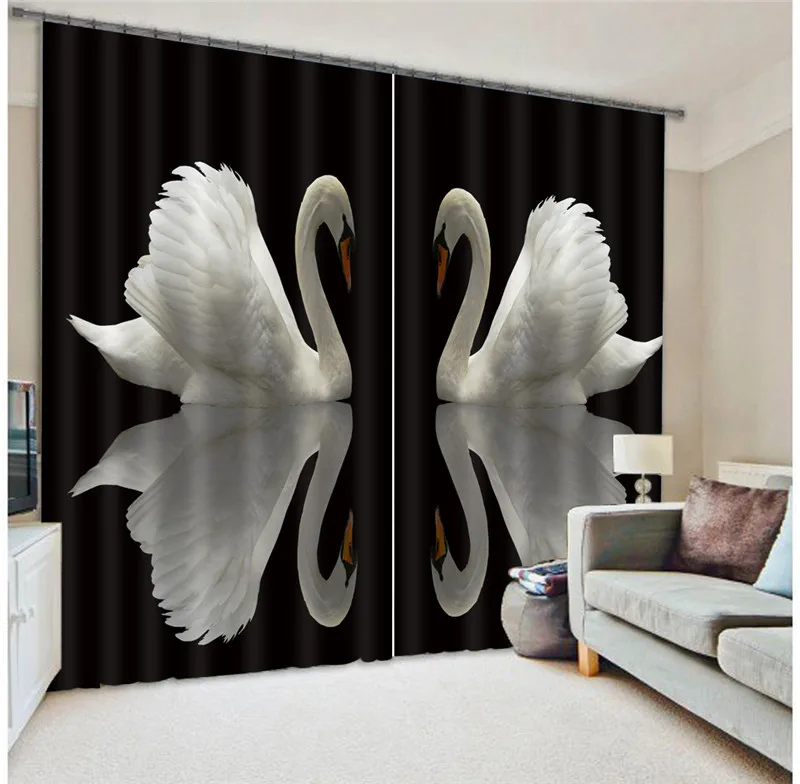 

2017 Luxury White Swan 3D Blackout Window Curtains For Kids Bedding room Living room Hotel Drapes Cortinas