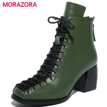 MORAZORA/ботинки из натуральной кожи модные женские ботинки на высоком каблуке Демисезонные ботильоны Большие размеры 34-42