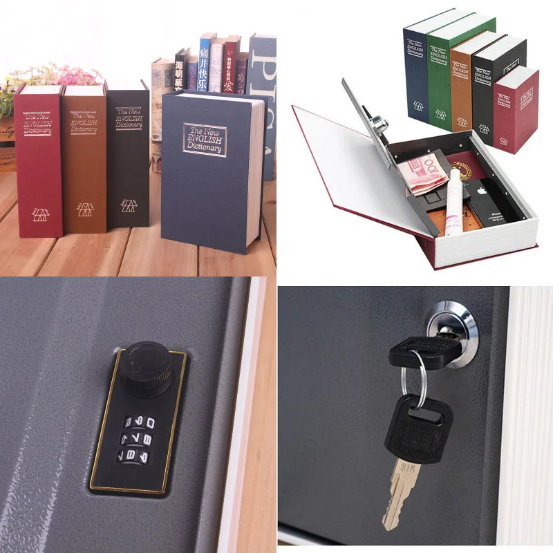 

4Color Book Piggy Bank with Security Key Password English Dictionary Shaped Money Saving Box Safe Money Secret Lock-up Book