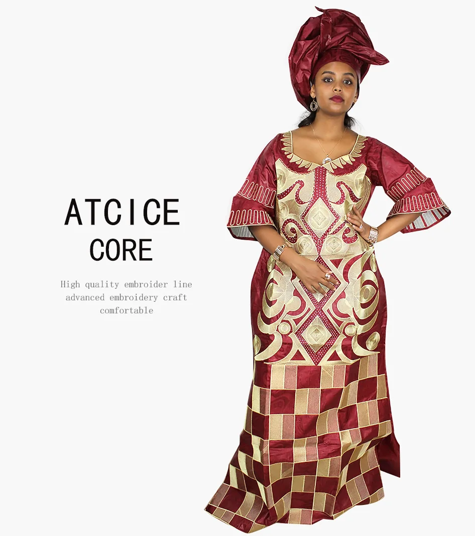 African Dresses For Woman Bazin Riche Computer Emboridery Plus Size Long Dress With Scarf A023 african robe