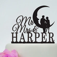 Акрил Свадебный торт Toppers MR-MRS пары на Луне пользовательские невеста жених именем и датой свадьбу душ украшения