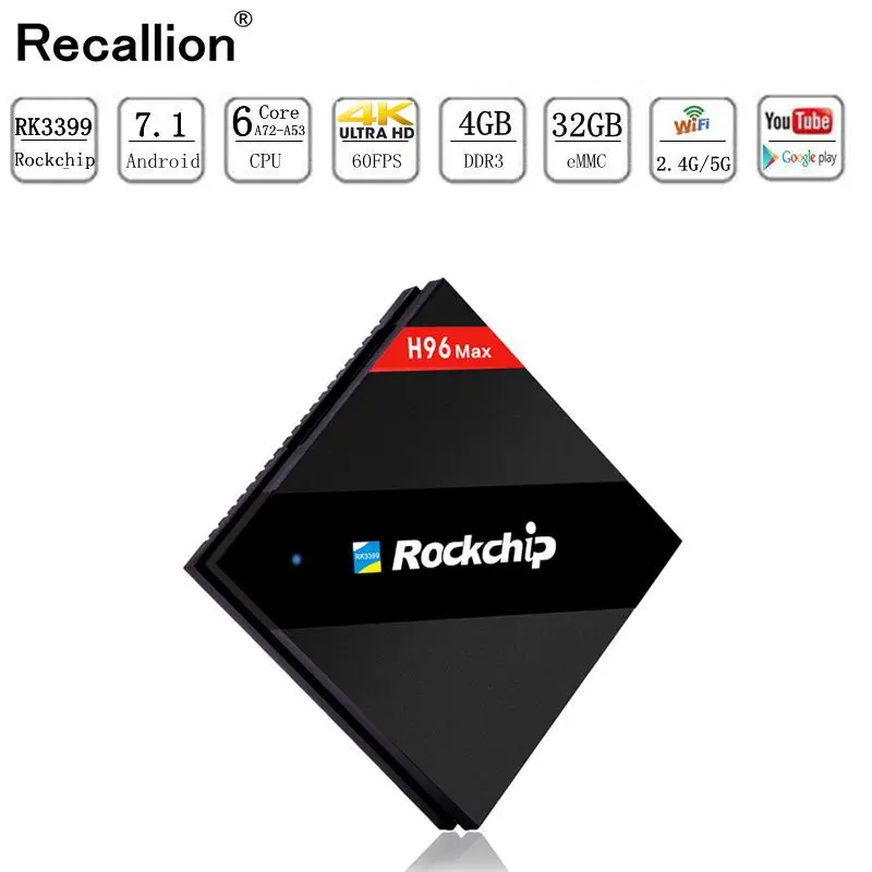 

H96 Max RK3399 Android 7.1 TV BOX 4g+32g Rom 2.4+5g Double Wifi 1000m LAN Bluetooth 4.1 Smart IP TV Box 4k Set Top Box