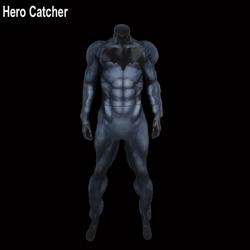 

Hero Catcher Top Quality Newest Batman Cosplay Costume With Relief Bat Muscle Padding Batman Suit Muscle Batman Costume