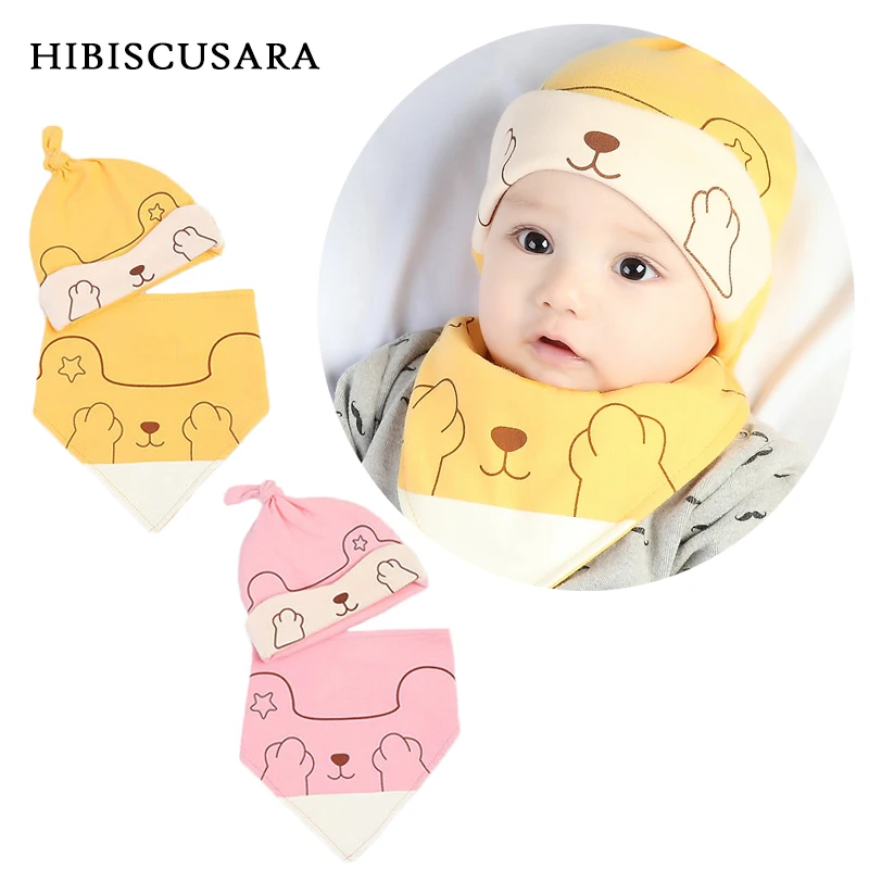 

Soft Pure Cotton Baby Infant Hat Set Hat Bibs 2pcs Suit Bebe Boy Girl Cartoon Bonnet Beanie Toddler Autumn Spring Caps