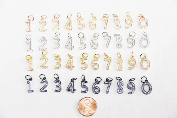 

CZ Micro Pave Numer "0-9" Charm with Jump Ring