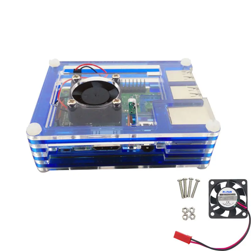 Цвет: желтый Для Raspberry Pi 3 корпус 9 Слои акриловая крышка в виде ракушки с вентилятор охлаждения для Raspberry Pi 3 Model B+ плюс - Цвет: Цвет: желтый