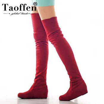 

TAOFFEN Large Size 34-47 Over Knee Boots Woman Add Fur Low Heels Autumn Winter Casual Women's Shoes Woman Fashion Female Boots