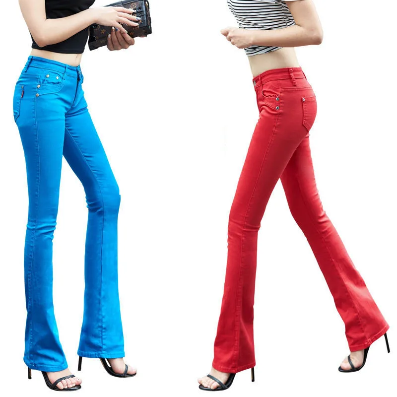 

Women Summer Candy Color Pants Capris OL Lady Work Wear Full Length Elastic Plus Size Boot Cut Flare Long Pants Trousers