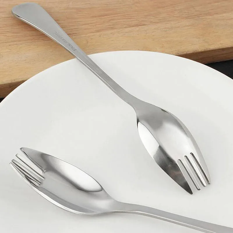 100pcs Stainless Steel Spork for Noodle Eating Multifuntional Salad Fork Dessert Fruit Spoon