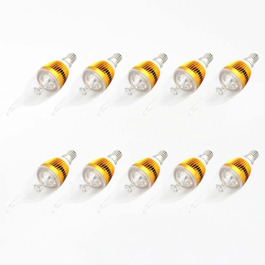 

10 pcs 3W E14 270LM 2800K ~ 3000K Warm White LED Candle Lamp (Shell Color Gold)