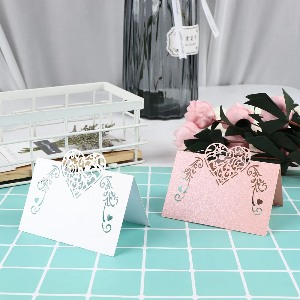  50Pcs Invitation Card Heart Shape Place Laser Cut For Wedding Party Table Decoration Wedding Decor  - 33051644107