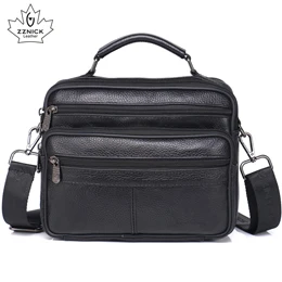 men genuine leather shoulder bag handbag Zipper Men Bags leather Fashion handbag Genuine Leather ZZNICK - Цвет: black 28108