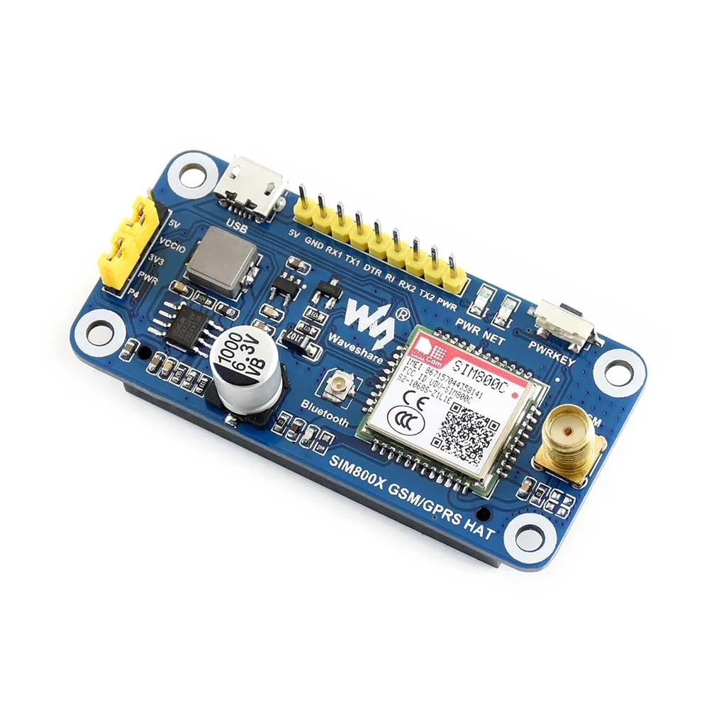 Шляпа Waveshare GSM/GPRS/Bluetooth на основе SIM800C для Raspberry Pi 2B/3B/3B +/Zero W|Демонстрационные