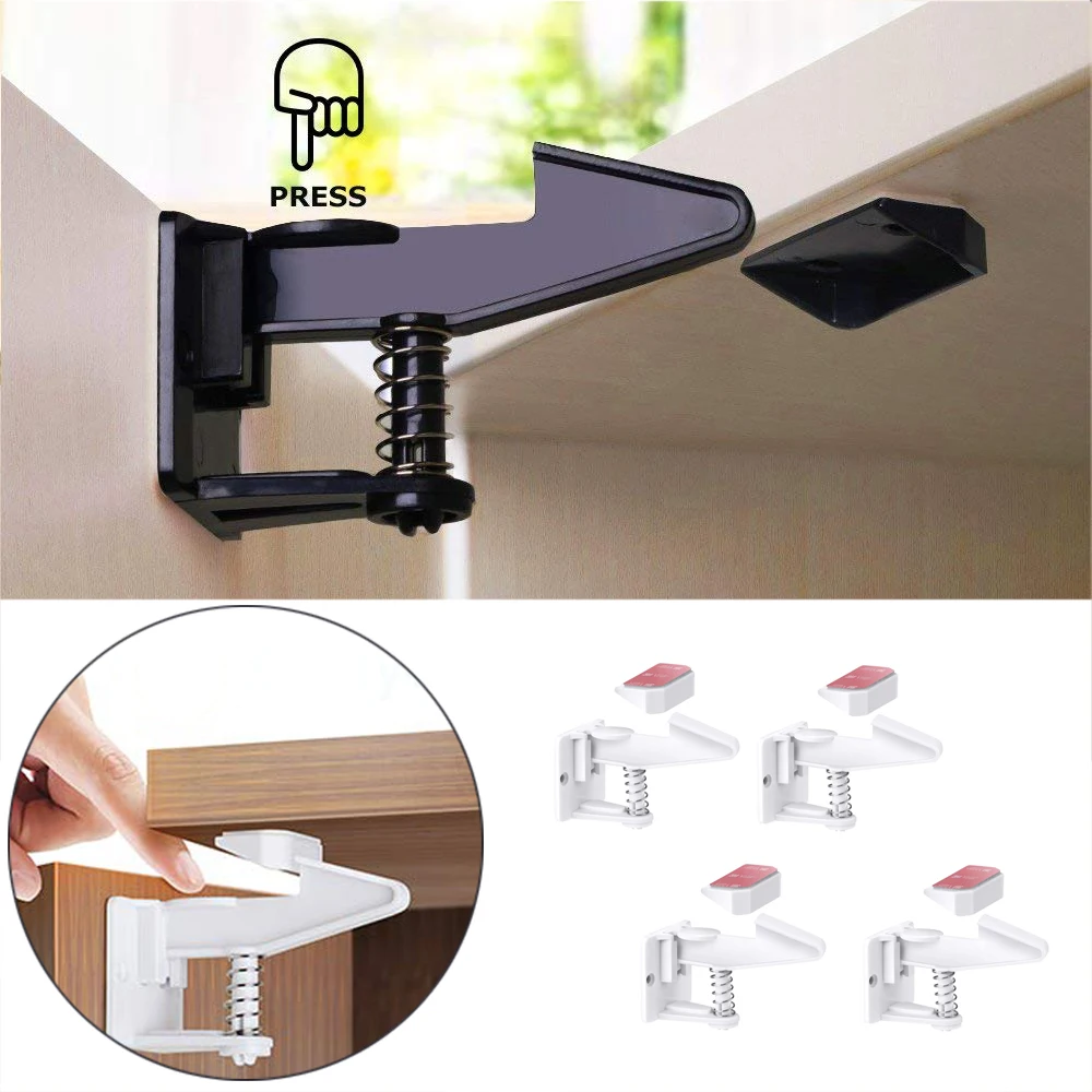 

4Pcs Children Safety Lock Children Protection Free Punching Cabinet Door Stooper Security Lock Door Limiter Invisible Blocker