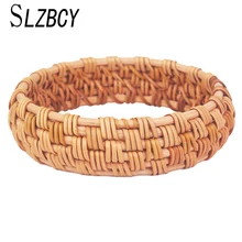 SLZBCY, ручная работа, натуральные растительные соломенные плетеные круглые широкие браслеты и браслет для женщин, этнический плетеный браслет, массивное ювелирное изделие