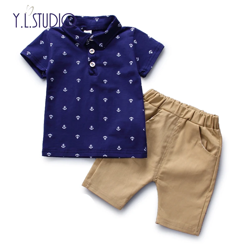 

2018 Summer Clothing Boy Cotton Casual Children's Wear Baby Boys T-shirt Shorts Pants Polo-shirt Anchor Kids 2 Pcs Clothes Sets