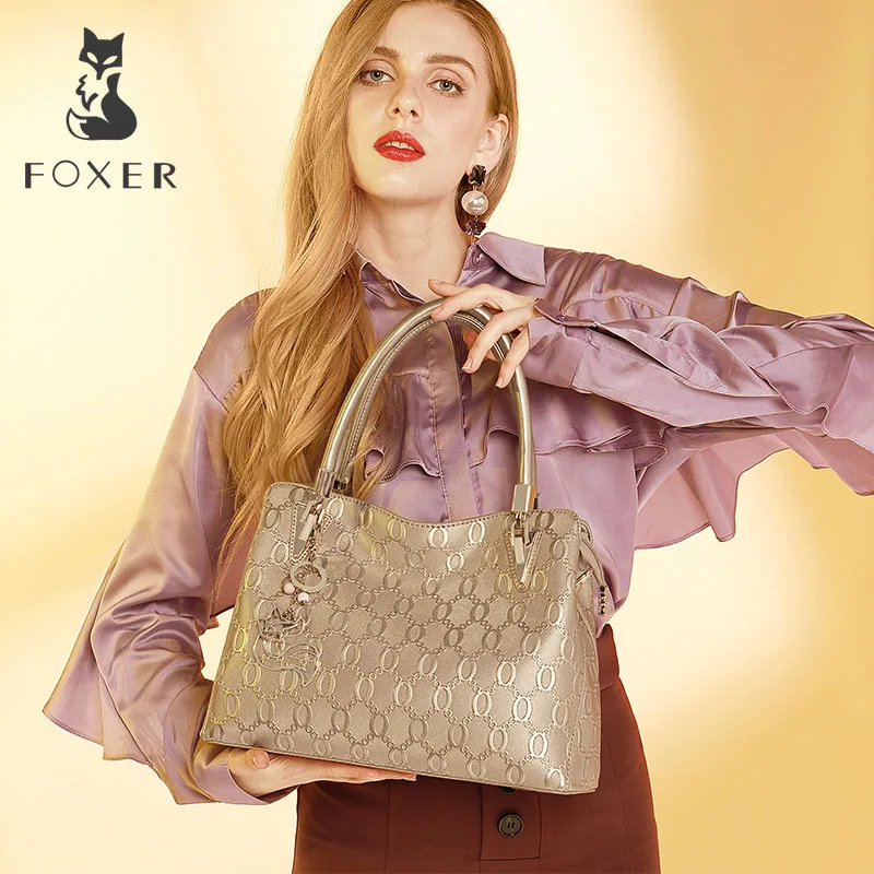 FOXER женская сумка на плечо из коровьей кожи, сумки через плечо, женская модная сумочка, сумка, комбинированная посылка пряди, Набор сумок