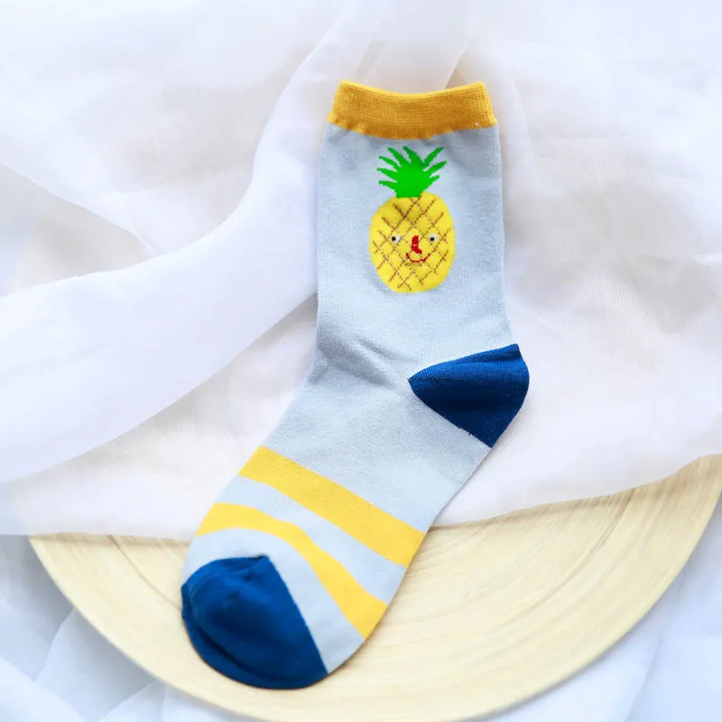 1 пара, модные удобные носки с мультяшными фруктами, милые женские Мягкие хлопковые носки средней длины в стиле Харадзюку для девочек - Цвет: Pineapple