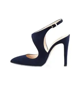 

Moraima snc Navy Slingback Heels Suede Cut out Closed Toe Sandals Buckle super high sandals