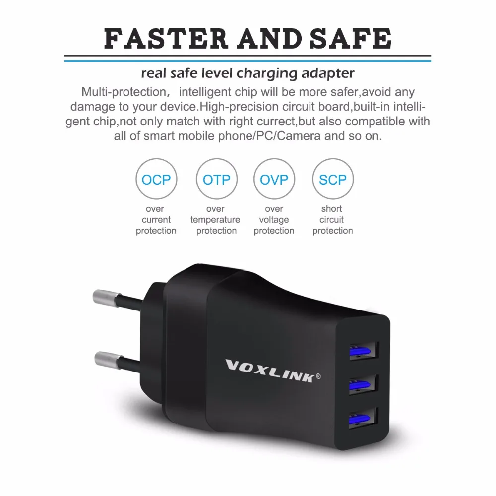 VOXLINK 3 порта USB зарядное устройство 5V 2.4A портативное мини настенное/дорожное с